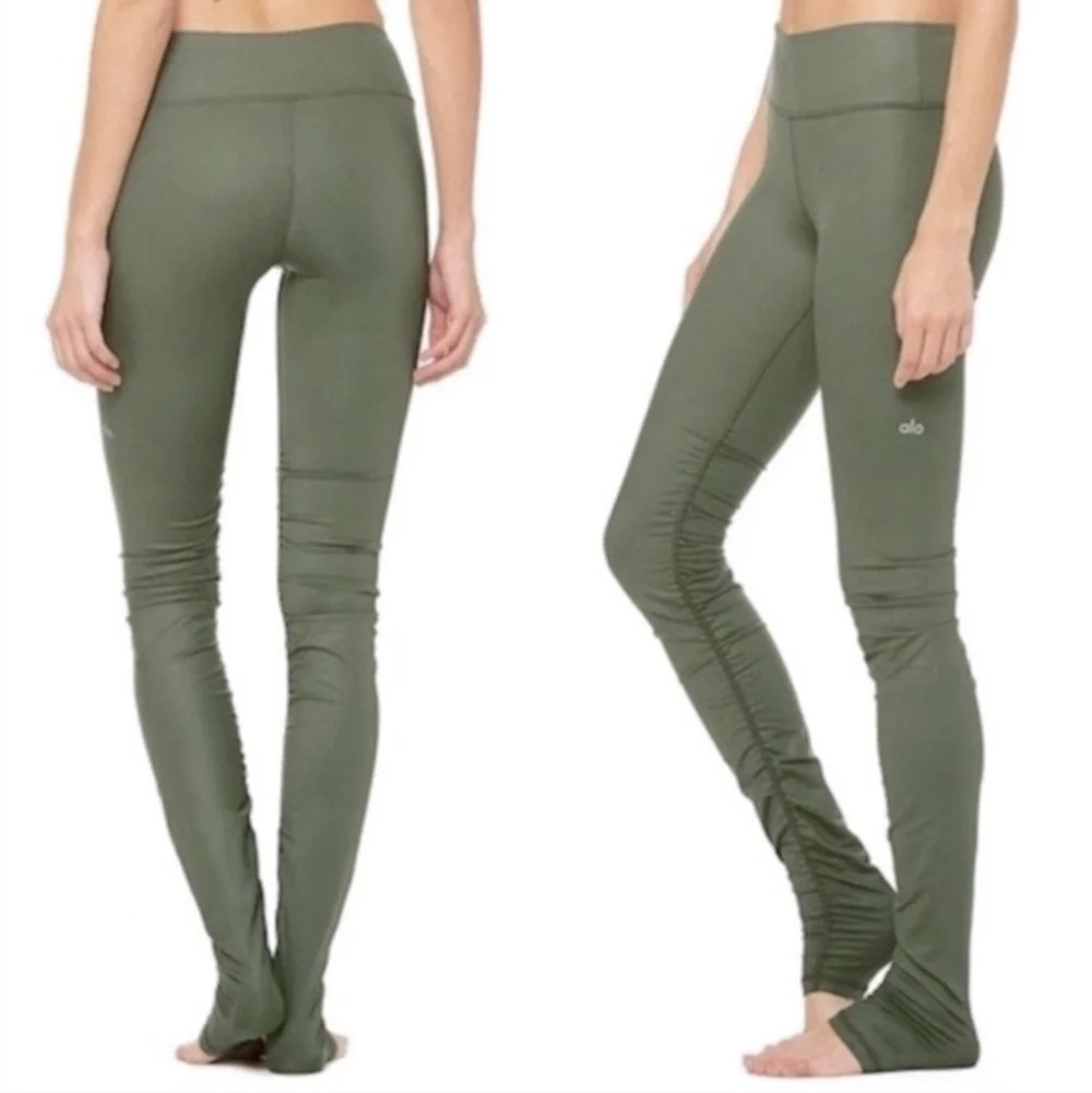ALO Yoga Idol Ruched Over Heel Leggings Green Women's Small